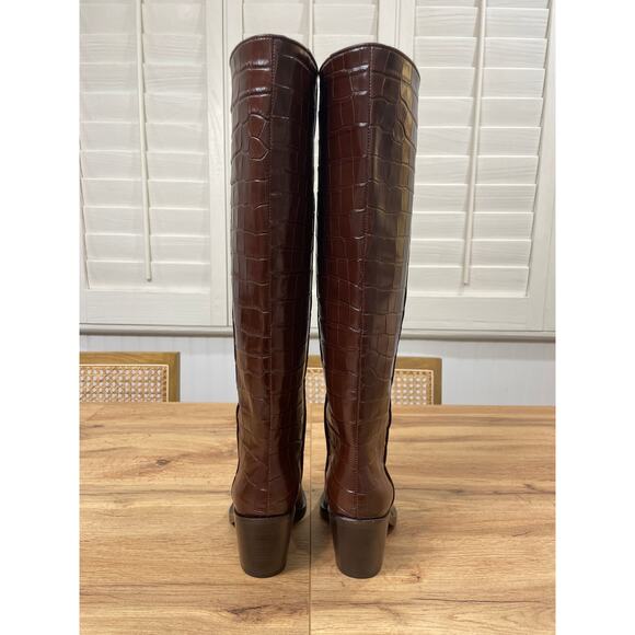 Loeffler Randall Lynn Snip Toe Croc Embossed Block Heel Boots Leather Sz 5.5 NIB - Picture 8 of 16